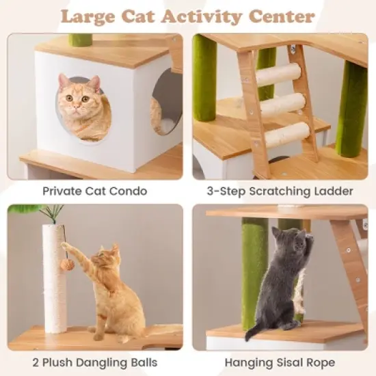 Tangkula All-in-One Cat Tree w/ Litter Box Enclosure Cat Tower Scratching Posts Ladder image {5}