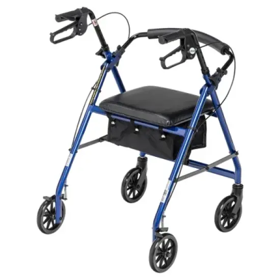 Drive Medical Rollator with 6&Prime; Wheels - Padded Seat, Fold-Up Removable Backrest, Loop Locks - Blue image {3}
