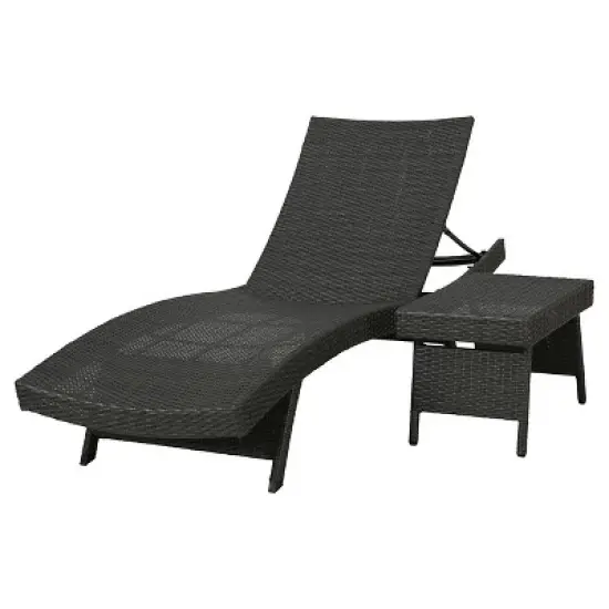 Salem 2pc Wicker Adjustable Chaise Lounge and Table Set - Gray - Christopher Knight Home image {4}