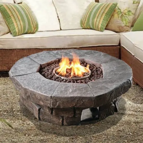 Woodsy Outdoor Round Stone Propane Gas Fire Pit - Teamson Home image {2}
