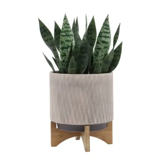 Sagebrook Home 12"x10" Mesh Ceramic Planter Pot with Stand Tan image {2}