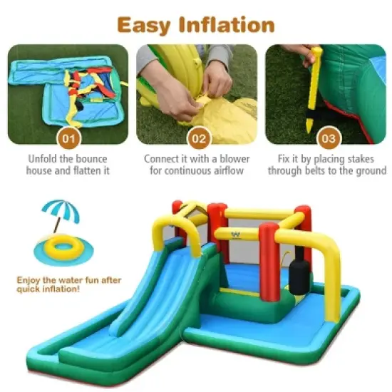 Costway Slide Water Park Climbing Bouncer Pendulum Tunnel Game with 750W Blower image {8}