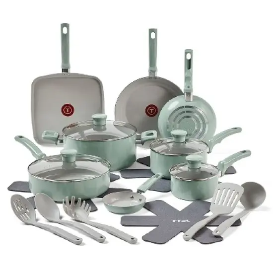 T-fal 20pc Ceramic Nonstick Cookware Set, Refresh Ceramic, Mint Green image {8}