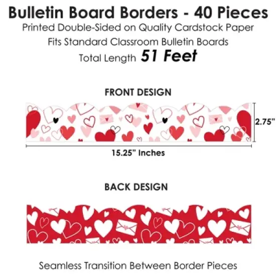 Big Dot of Happiness Valentine's Day Hearts - Scalloped Classroom Decor - Bulletin Board Borders - 51 Feet image {2}