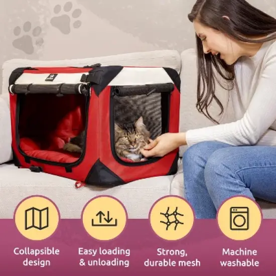 PetLuv Cat & Dog Pull-Along Carrier on Wheels & Rolling Travel Crate, Removable Soft Pillow, Privacy Windows, Locking Zippers, Pocket, Seatbelt Loops image {3}