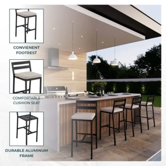 LeisureMod Chelsea Collection Modern Aluminum Outdoor Bar Chair Set of 2 &ndash; Black Patio Seating for Decks, Balconies, Porches, and Outdoor Spaces image {5}