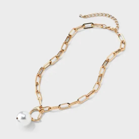 Pearl Pendant Chain Necklace - A New Day&trade; Gold image {2}