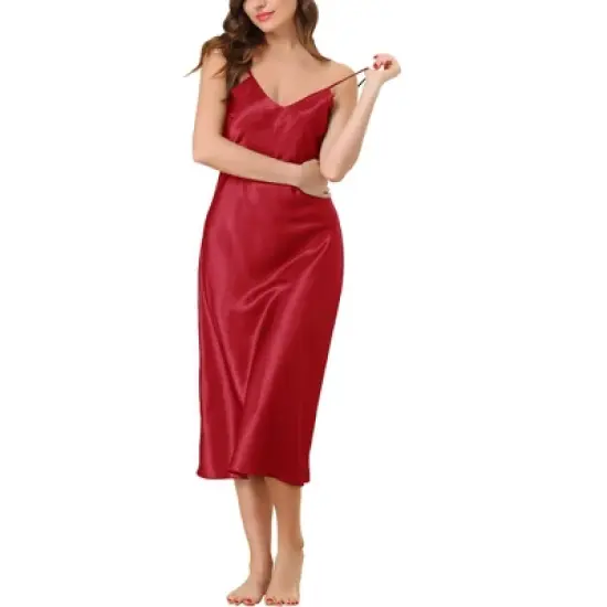 cheibear Women's V-Neck Satin Pajama Nightdress image {9}
