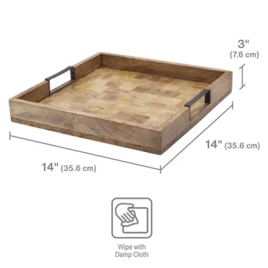 Mikasa Avery Square Lazy Susan Serving Tray, 14" Mango Wood & Iron Rotating Turntable, Dining Table Spinner for Appetizers, Cheese Displays, Cocktails image {2}