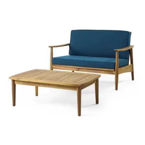 Modern Outside Willowbrook Loveseat and Coffee Table,blue -Christopher Knight Home image {1}