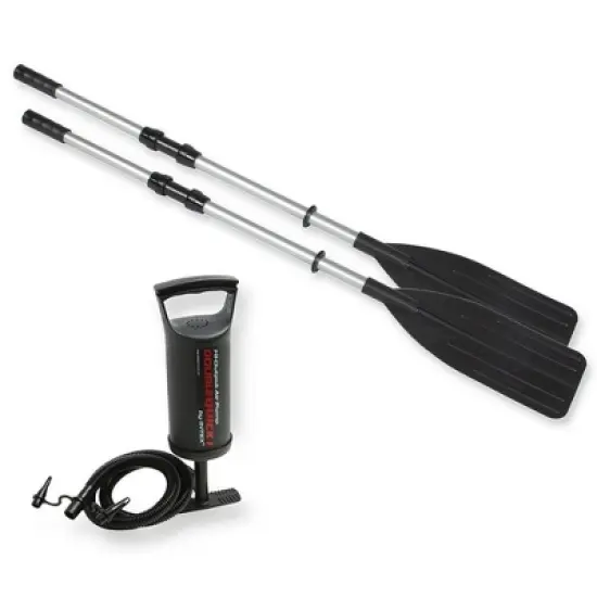 Intex Excursion 5 Person Inflatable 12V Transom Mount Boat Trolling Motor Boat with 2 Aluminum Oars, Pump, and Motor Mount Kit image {4}