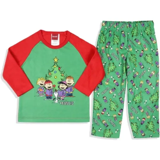 Peanuts Toddler Boys' Christmas Holiday Season Sing Along Sleep Pajama Set Green image {4}