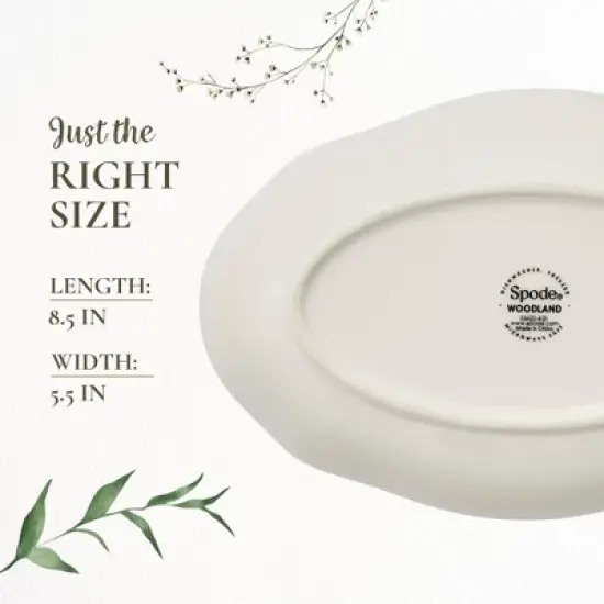 Spode Woodland Pheasant Pickle Dish - 8.5" Porcelain Tray with British Flowers Border & Scalloped Edge, Microwave, Dishwasher, Oven & Freezer Safe image {6}