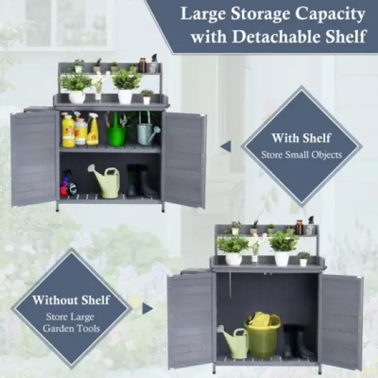 Garden Potting Bench Table, Outdoor Garden Horticultural Wooden Storage Cabinet, Solid Wood Planting Work Bench with Open Top image {3}