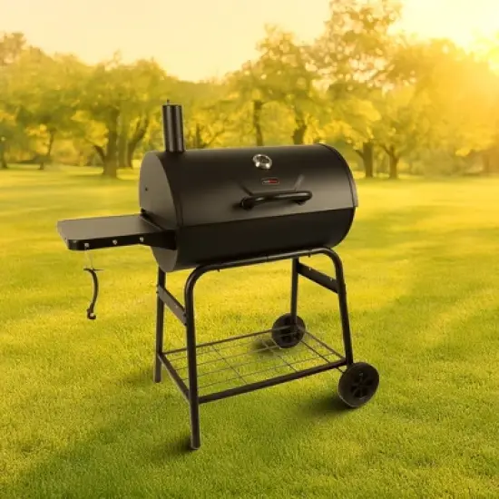 Grill Boss 30 Inch Barrel Charcoal Grill with Adjustable Grate, Large Cooking Area, Built In Temperature Gauge, and Durable Cast Iron Grates, Black image {4}