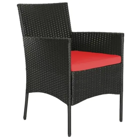 Costway 4PCS Rattan Patio Furniture Set Cushioned Sofa Chair Coffee Table Red image {9}