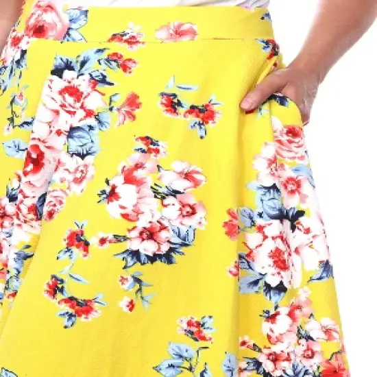 Women's Plus Size Floral Printed Tasmin Flare Midi Skirts - White Mark image {1}
