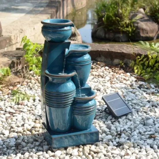 Teamson Home 28.74" 4-Tier Cascading Bowl Solar Powered Polyresin Waterfall Fountain Blue image {3}
