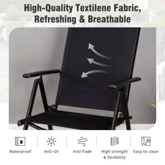 Captiva Designs 6pc Patio Slat-top Square Table & Textilene Reclining Foldable Chairs & Market Umbrella image {7}