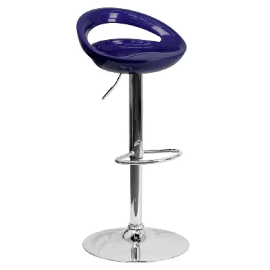 Flash Furniture Contemporary Plastic Adjustable Height Barstool with Rounded Cutout Back and Chrome Base image {12}