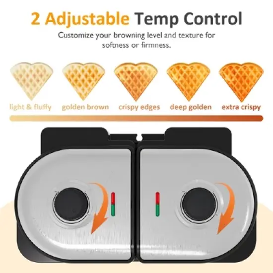 Heynemo Dual Waffle Maker: Heart Waffle & Classic Waffle Iron with 2 Adjustable Temp Knobs, Nonstick Waffle Machine with Indicator Light image {7}