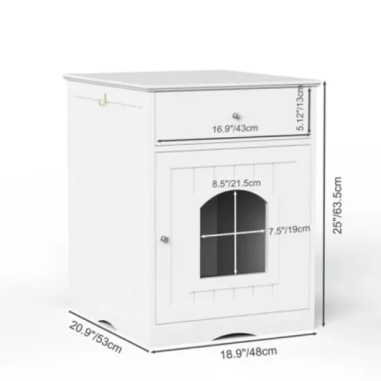SEVOBAL Wooden Pet House Cat Litter Box Enclosure with Drawer, Side Table, Indoor Pet Crate, Cat Home Nightstand, White(18.9"*20.9"*25") image {1}
