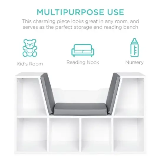 Best Choice Products 6-Cubby Kids Bedroom Storage Organizer, Multi-Purpose Bookcase w/ Cushioned Reading Nook image {3}