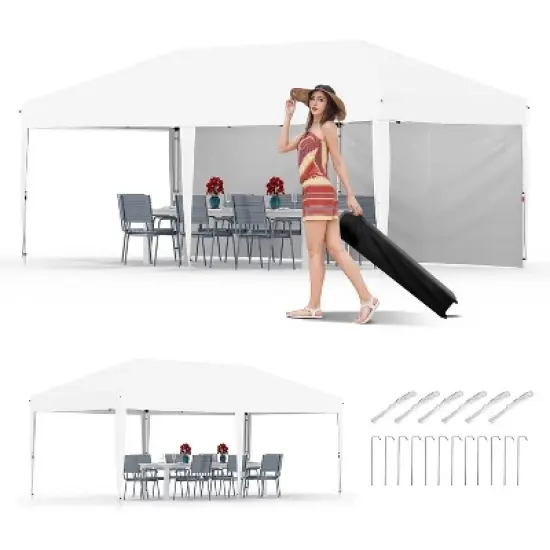 10x20 Pop Up Canopy with 2-Sidewall, Outdoor Tent with Portable Roller Bag - 3 Adjustable Height, 4 Weight Bags Stakes & 6 Guy Ropes image {9}