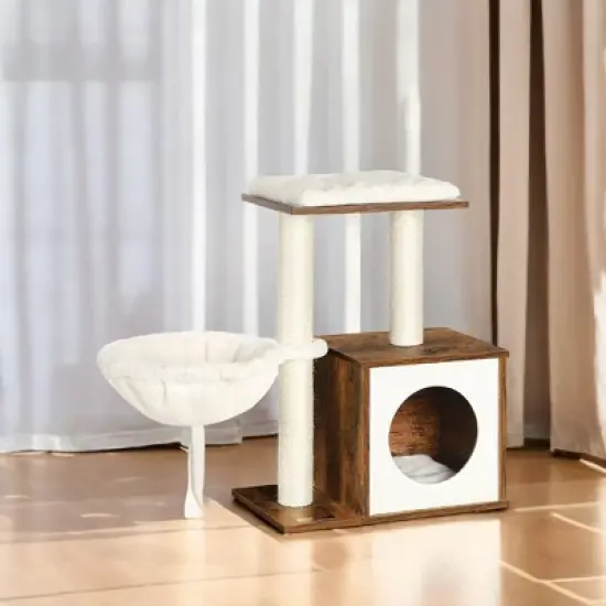 WoodyWonders Cat Tree for Kittens, Modern Cat Tower for Indoor Cats, Cat Condo with Scratching Posts, Removable Washable Cushions, Rustic Brown image {5}