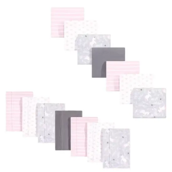 Hudson Baby Infant Girl Cotton Flannel Burp Cloths and Receiving Blankets, 14-Piece, Whimsical Unicorn, One Size image {1}