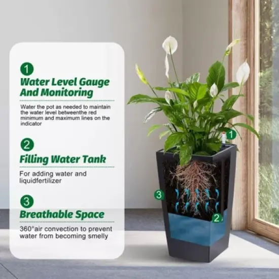 2 Pack Tall Planter with Drainage Holes＆Water Level Monitor＆Inner Bucket image {5}