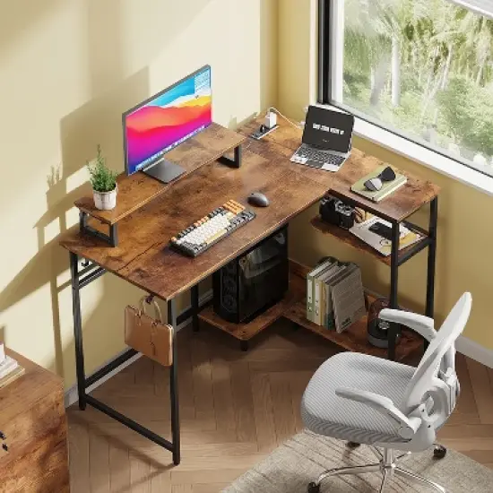 GALAXHERO 43-Inch Small L-Shaped Gaming Desk, Corner Computer Desk with Power Outlets, LED Lights & Monitor Stand, Office Desk for Bedroom image {6}