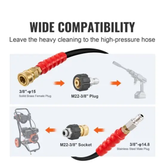 VEVOR Pressure Washer Hose, 100FT, Kink Free 3/8"-&phi;14.8 Male, 3/8"-&phi;15 Female For Most Brand Pressure Washers, 4.9'' Bending Radius, Black image {2}