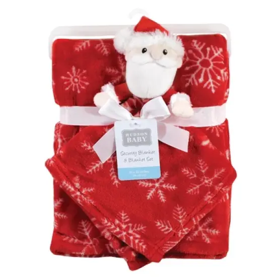 Hudson Baby Unisex Baby Plush Blanket with Security Blanket, Santa Snowflake, One Size image {1}