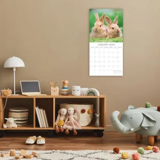 2026 Square Wall Calendar, Cute Bunnies, 16-Month Animals Theme with 180 Reminder Stickers (12x12 In) image {1}