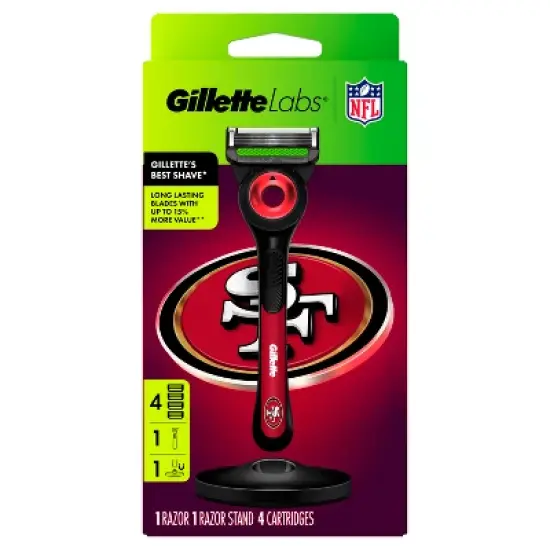 Gillette Labs Men's Special NFL 49ers Edition Shaving Razor with 4 Refills and Magnetic Stand image {1}
