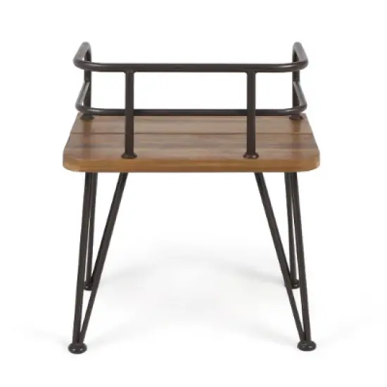 Lyngins Rustic Industrial Outdoor Chair Set, Acacia Wood Garden Bench (Teak Finish), Iron Frame (Rustic Metal), Patio Bench for Backyard/Garden image {5}