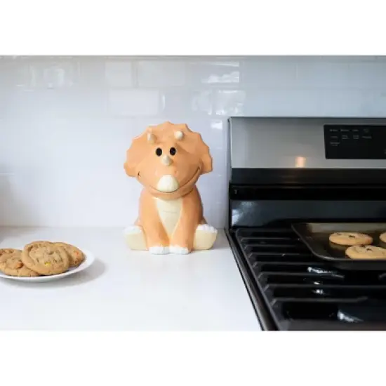 100 North Dolomite Ceramic 10 inch Everyday Cookie & Candy Jar with Airtight Lid: Kitchen Canisters, Pet Treat Containers, Tan Triceratops Dinosaur image {4}