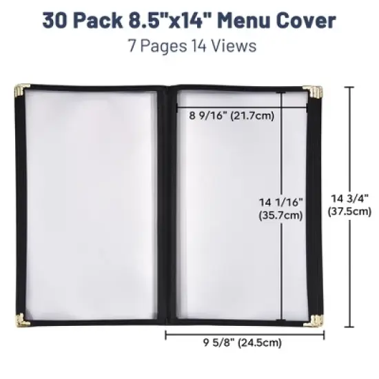 WeChef 30 Pack Menu Covers 8.5 x 14" Book Style Menu Holders 7 Pages 14 Views Restaurant Club Black image {6}
