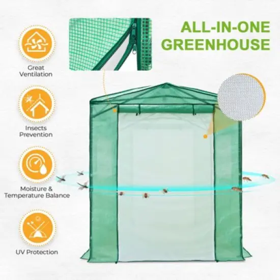 EAGLE PEAK 8'x6' Portable Walk-in Greenhouse, Upgraded Screen Mesh Door, Green image {4}