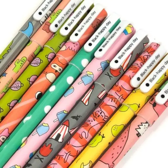 Wrapables Cute Novelty Gel Ink Pens, 0.5mm Fine Point (Set of 10) for School, Office, Stationery, Cartoon Animal Black Ink image {1}