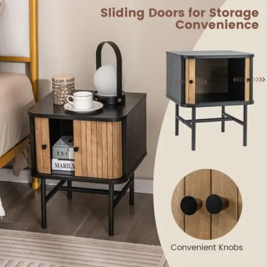 Tangkula Set of 2 Nightstand Compact Modern End Side Table with Sliding Doors image {7}
