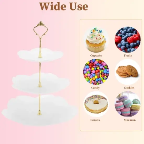 Unique Bargains 3 Tier Dessert Cupcake Stand Flower Shape Cup Cake Holder Tower White Gold Tone image {4}