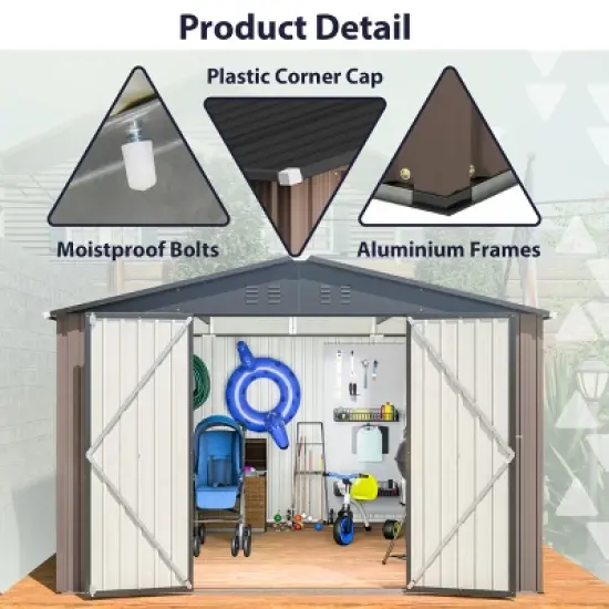 Metal Backyard Storage Shed with Lockable Doors,Outdoor Utility Garden Storage Shed with Ventilation,Weatherproof Metal Tool Shed-Coolbibila image {6}