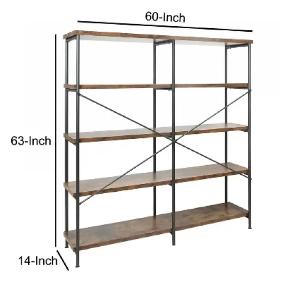 63" Industrial 4 Tier Bookshelf with Particleboard and Metal Frame - Benzara image {5}