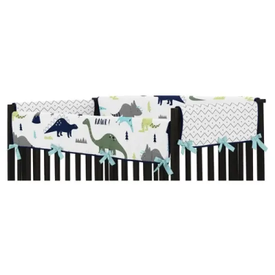 Sweet Jojo Designs Front Crib Rail Guard Cover - Blue & Green Mod Dino image {2}