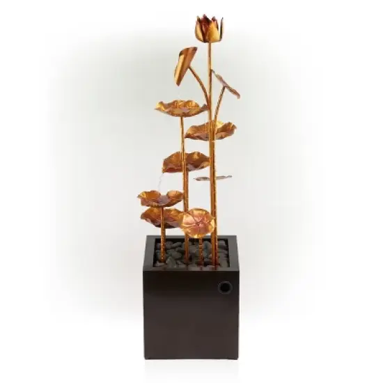 43" Metal Cascading Leaves Fountain with Stones Copper - Alpine Corporation image {4}