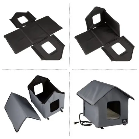 Heated Cat House - Double-Door Cat Bed with Zippered Roof, Pet Heating Pad, Cover - For Garage, Porch, Barn, or Basement by PETMAKER image {5}