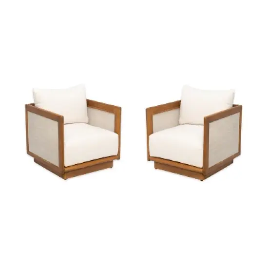 Christopher Knight Home Grath Patio Mid-Century Modern Acacia Wood Textilene Club Chair with Thick Cushion image {1}