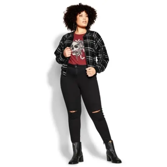 Women's Plus Size Check Bomber Jacket - black | CCX image {2}